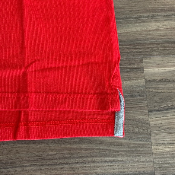 Sale! Chaps Polo Shirt Poppy Red Cotton with Striped Collar Size M - Picture 6 of 7
